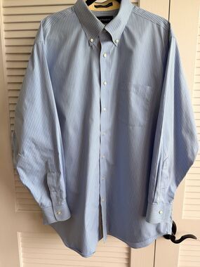 Paul Frederick Blue White Stripe Non Iron Dress Shirt Mens 17.5 34 Classic Fit